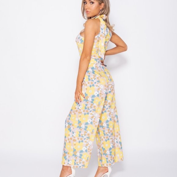 LAST 1 Floral Sleeveless Wide Leg Culotte Jumpsuit - Picture 3 of 8
